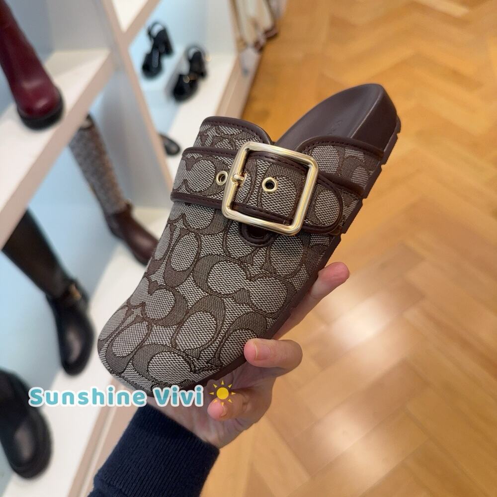 NWT Coach Woman Archival Buckle Clog In Signature Jacquard Oak/Maple CCH06 US10 - Picture 3 of 8
